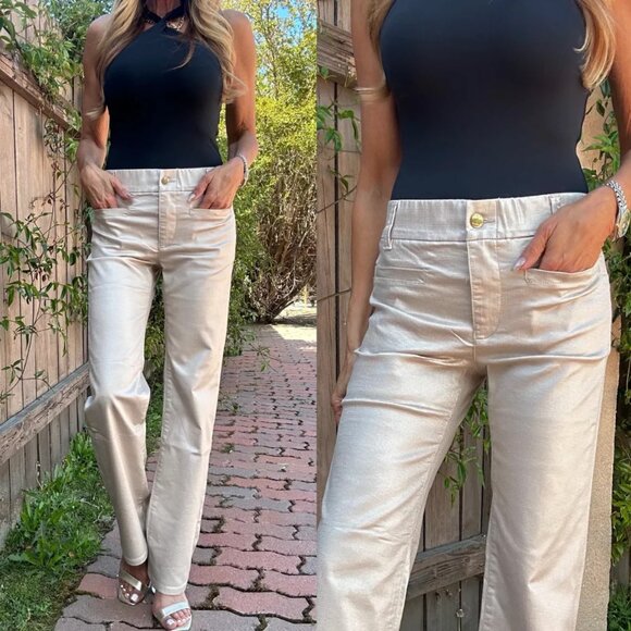 BEVY FLOG TAMI GOLD CHECK PANTS Size 24 - Picture 1 of 3